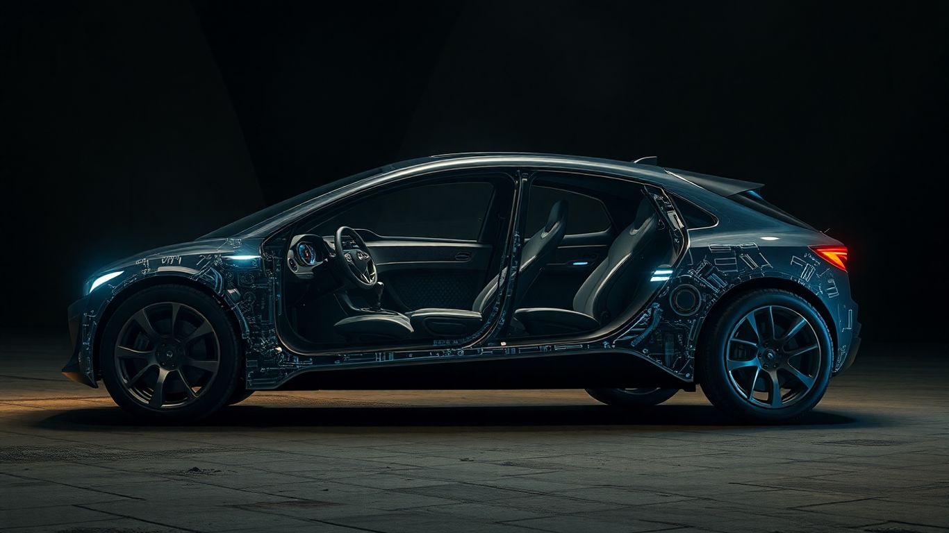 Transparent concept car in a mining setting.