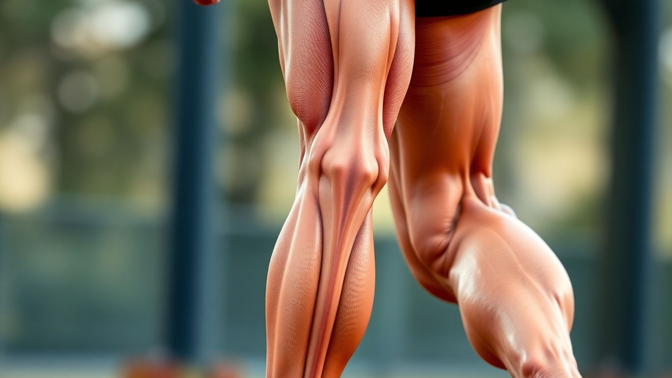 Runner's inner thigh muscles engaged during a stride.