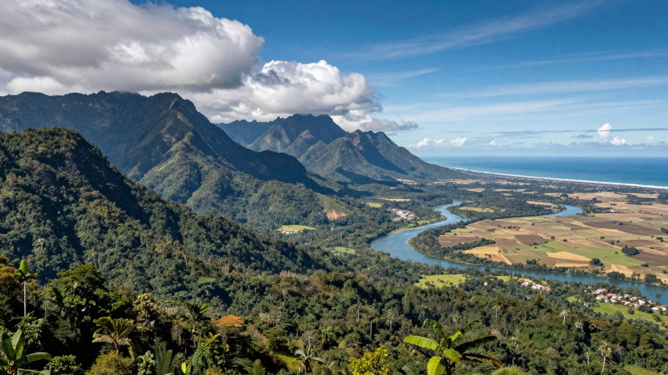 Mapa físico de América del Sur con montañas, ríos y selva.