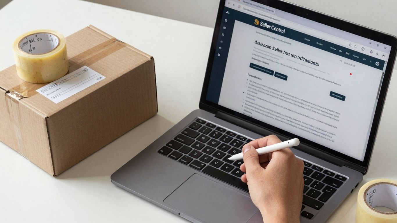 Amazon FBM account setup on laptop screen.