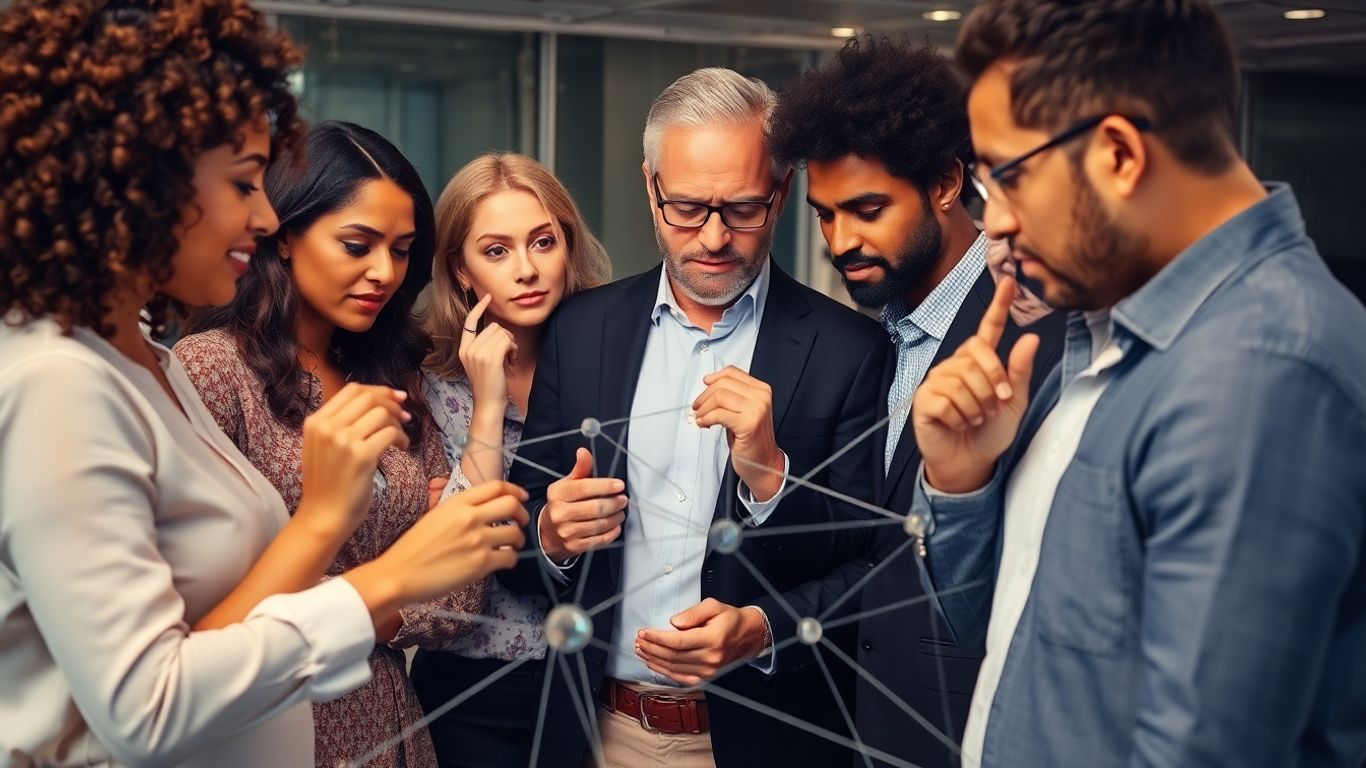 Abstract buyer behavior patterns and customer journey visualization.