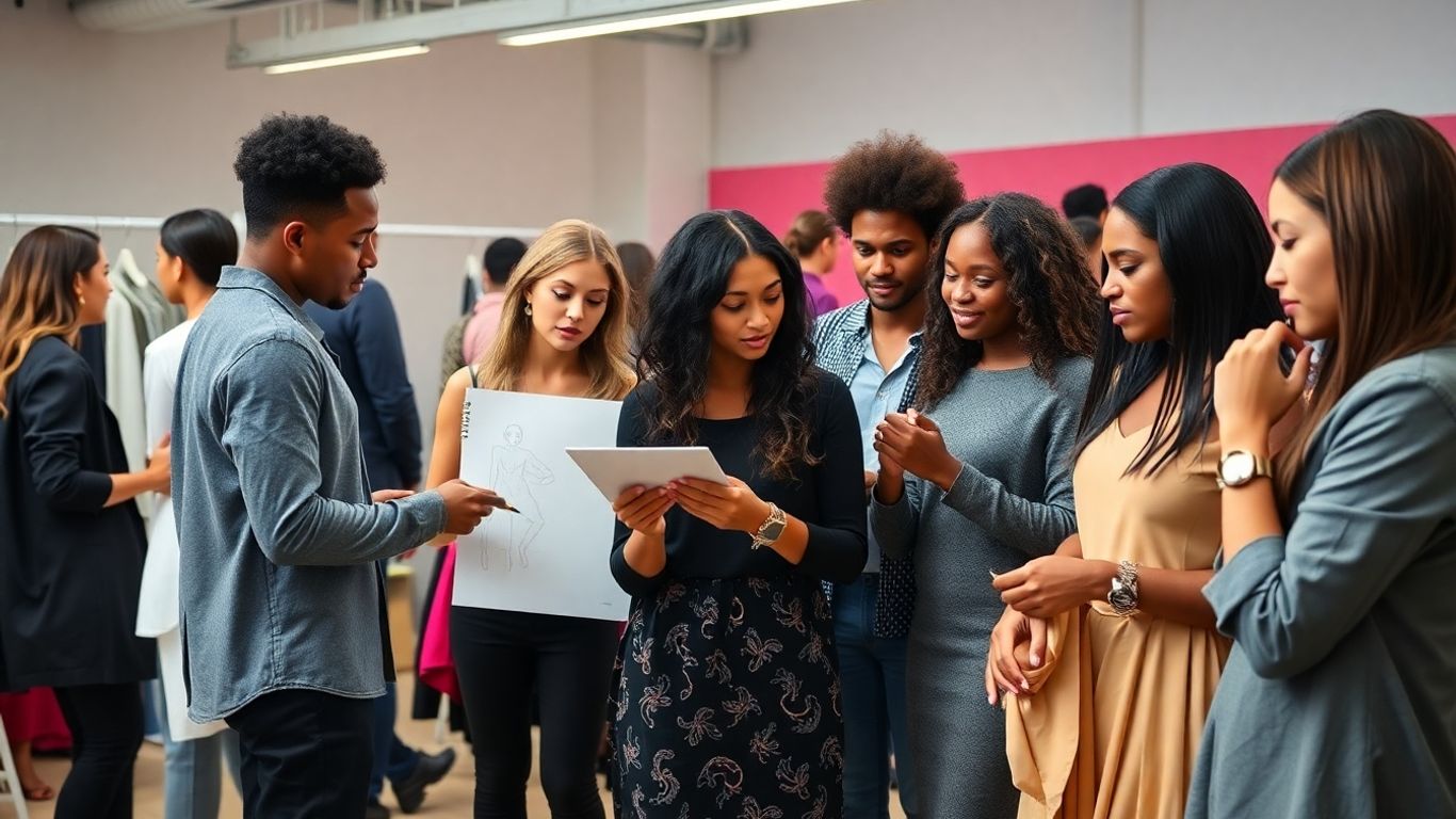 Fashion students working creatively in a studio.