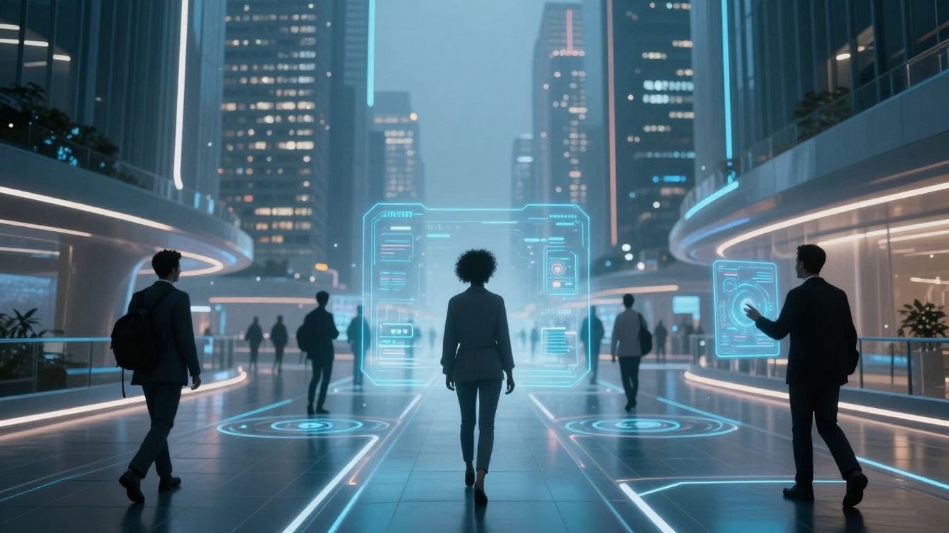 مدينة مستقبلية مزودة باتصالات رقمية وواجهات ثلاثية الأبعاد.