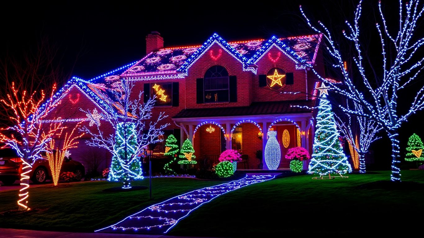 Ballwin house decorated with festive Christmas lights.