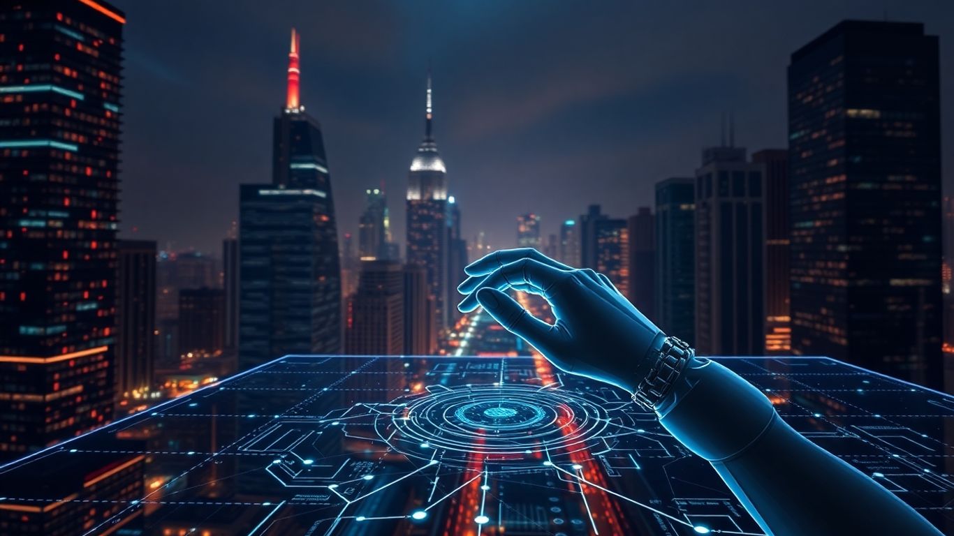 AI reviewing code in a futuristic setting.