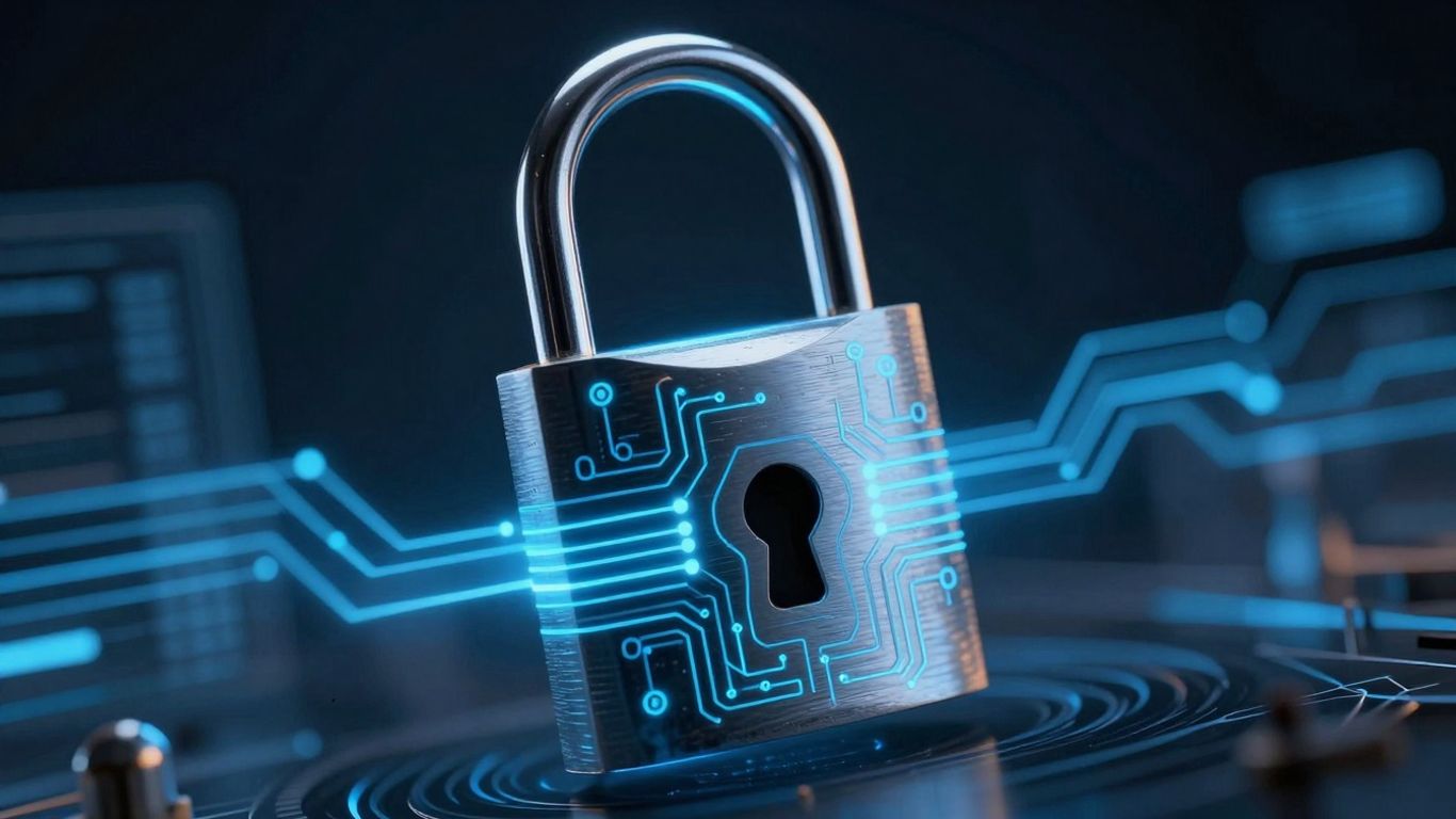 Digital padlock protecting business data from cyber threats.