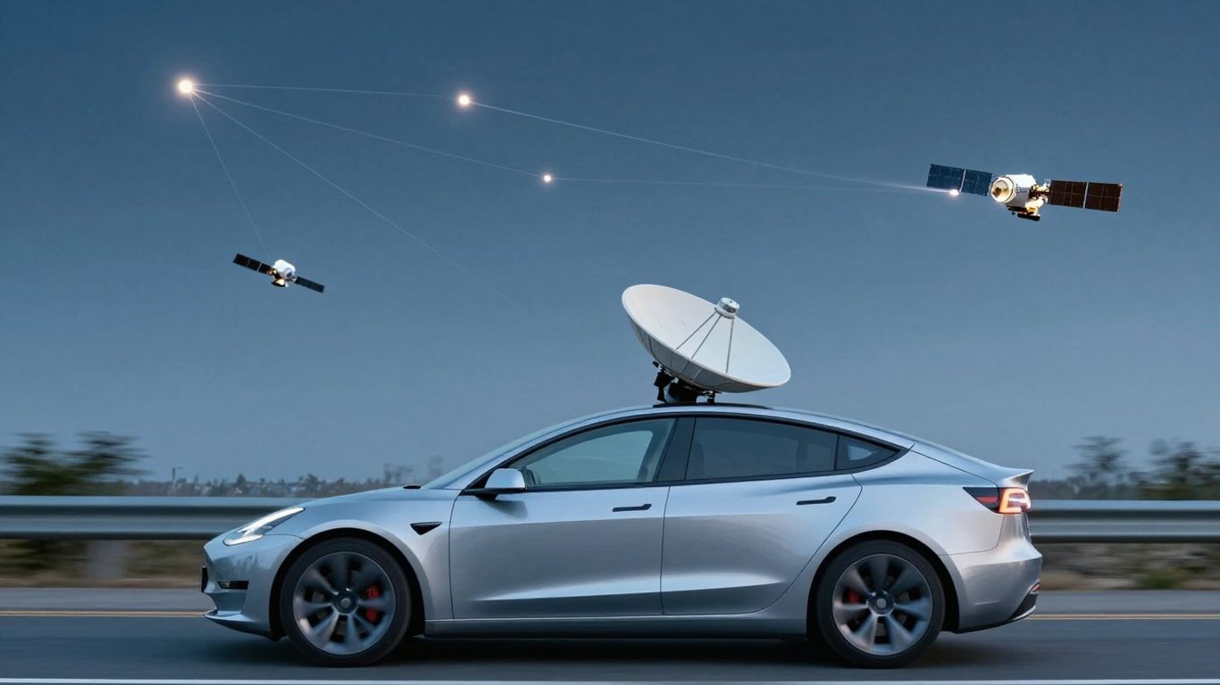 Tesla car with Starlink satellite internet integration.