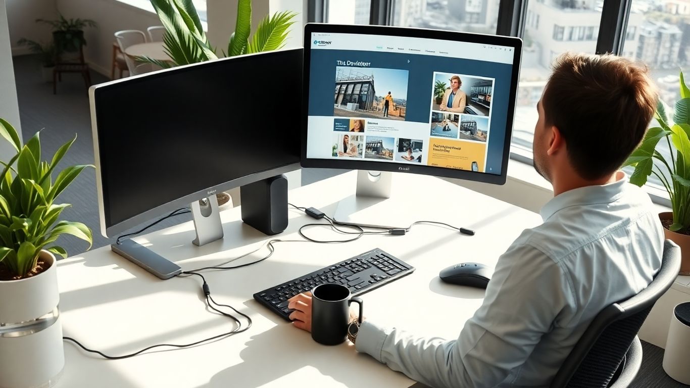 Web developer working at computer in bright office