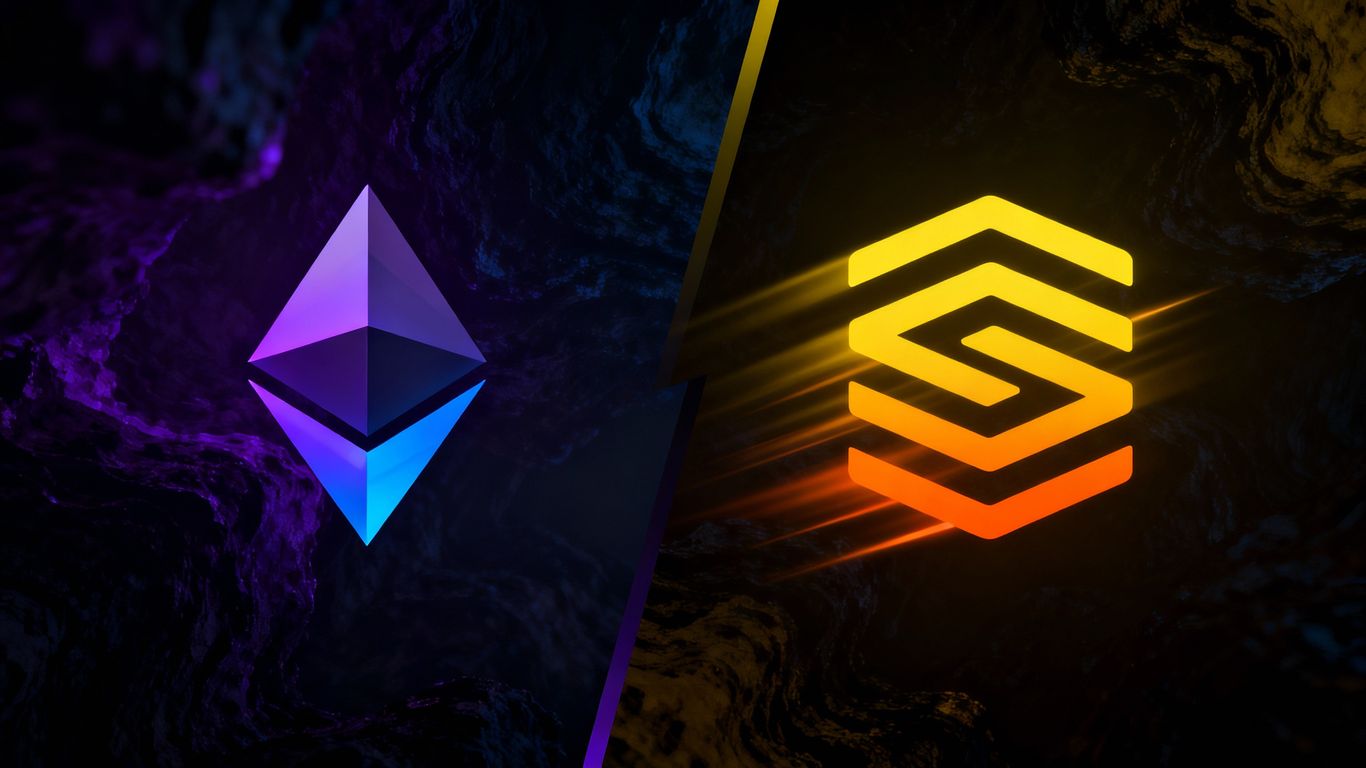 Ethereum and Solana logos side-by-side.