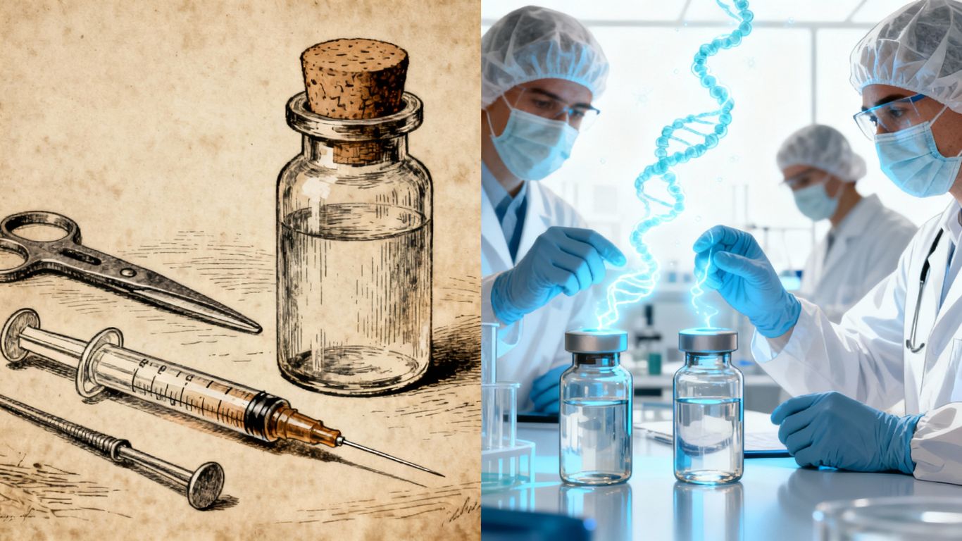 Historical vaccination tools and modern mRNA research.