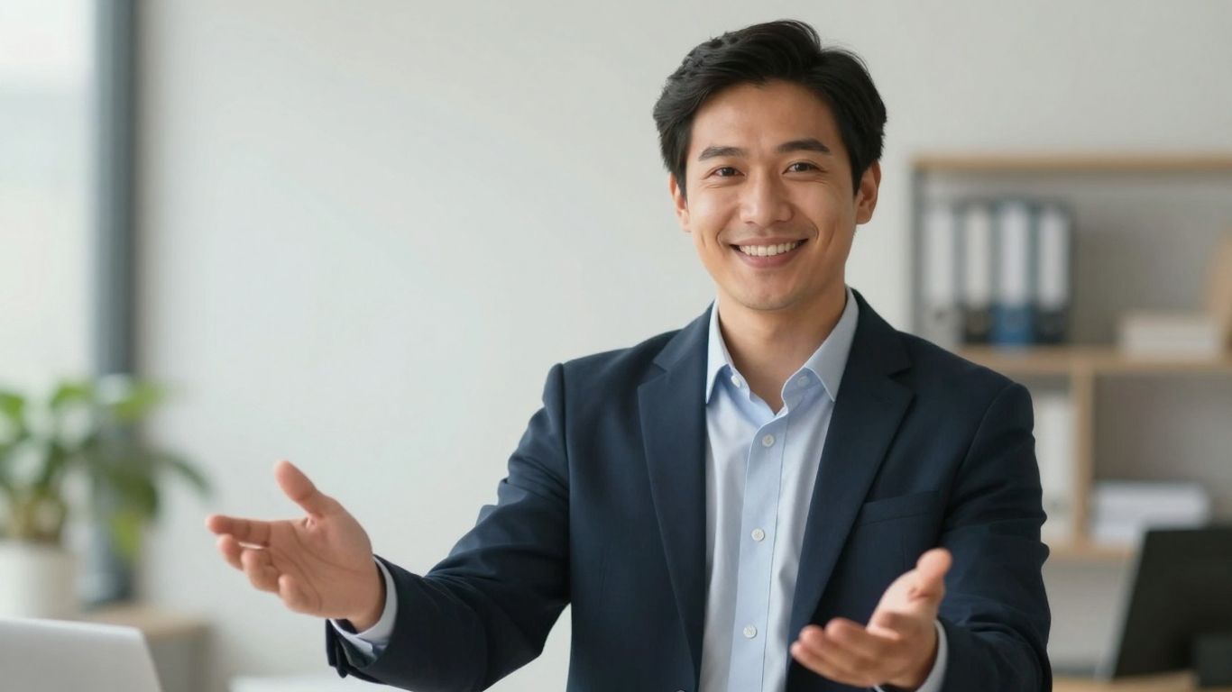 Professional offering assistance with a welcoming smile.