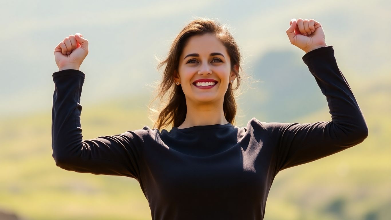 Woman standing tall with confidence and a smile.