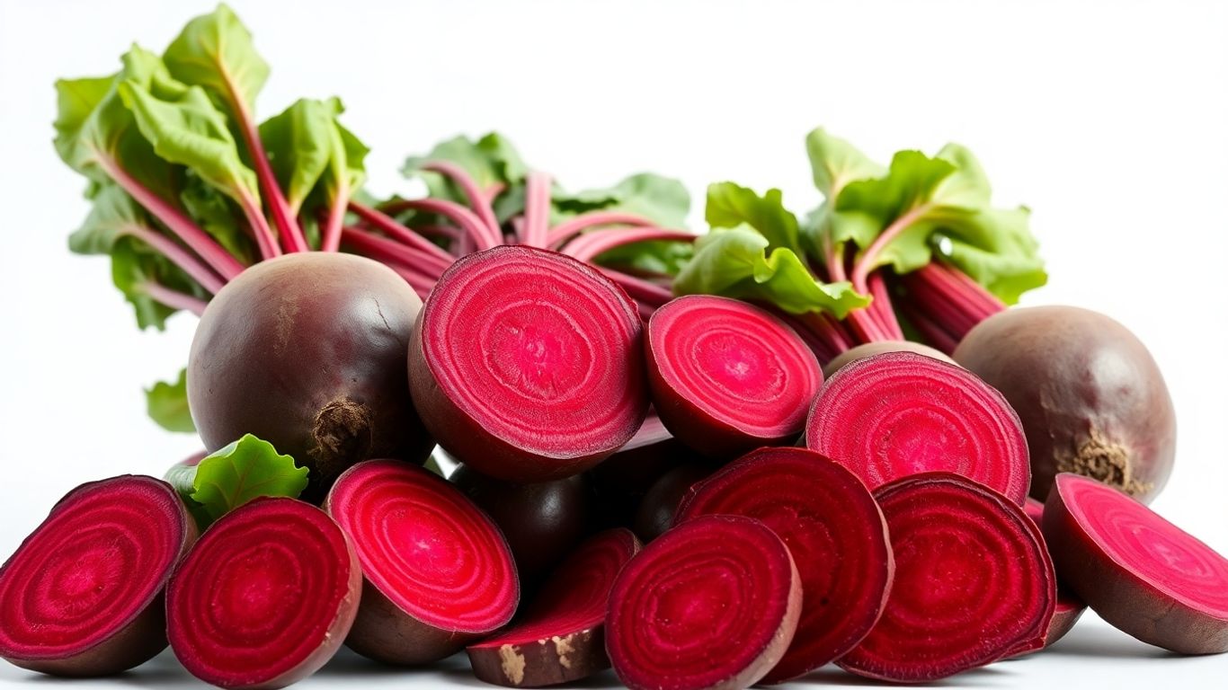 Fresh beetroot roots with green leaves