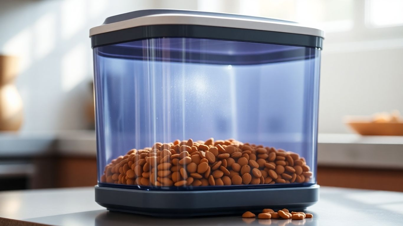 Rotating cat food storage container with kibble