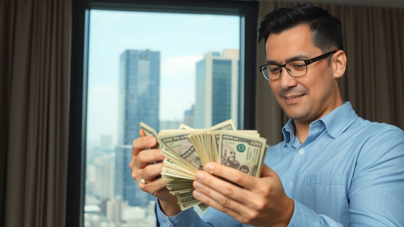 Person with money and city background