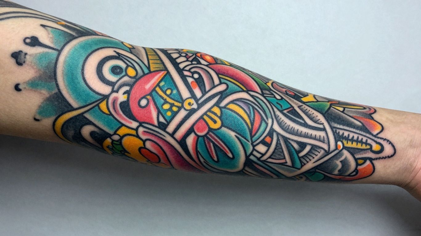 Detailed sleeve tattoo covering entire arm from shoulder to wrist.
How to Create Sleeve Tattoo