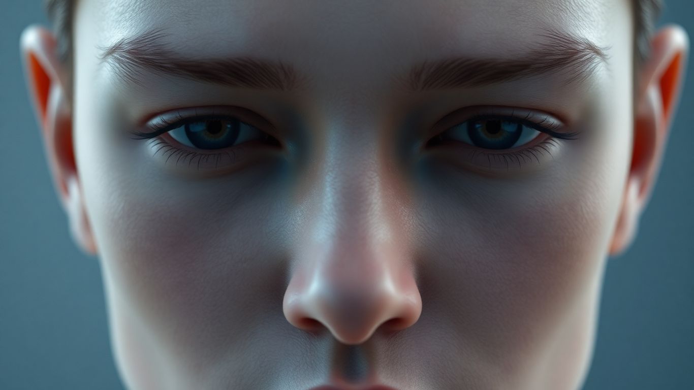 Digital human face with empathetic expression.