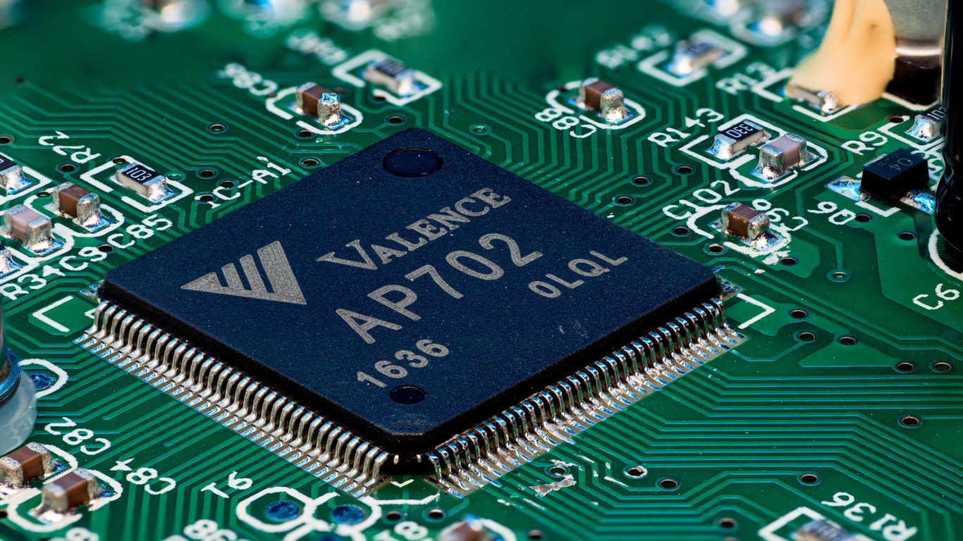 Close-up of a circuit board with a processor.