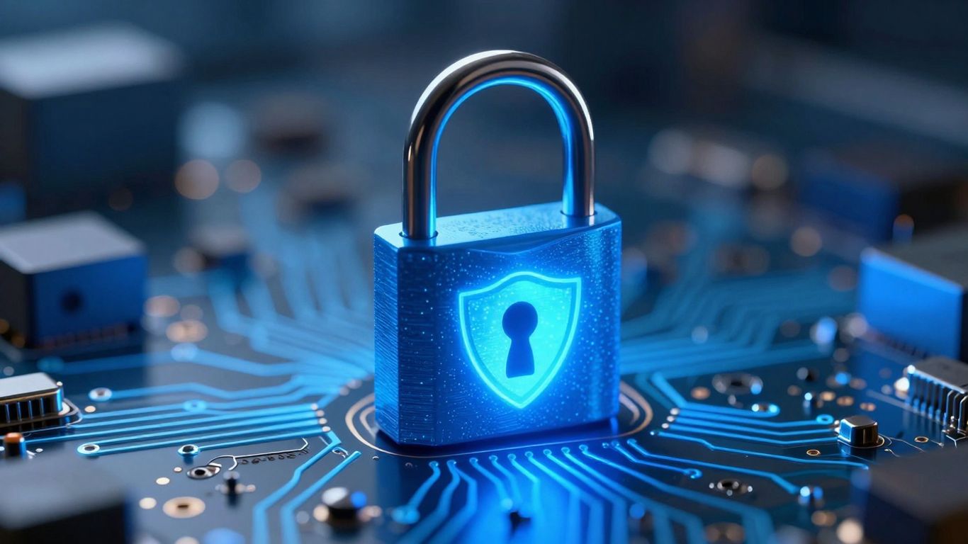 Digital padlock securing interconnected circuits.