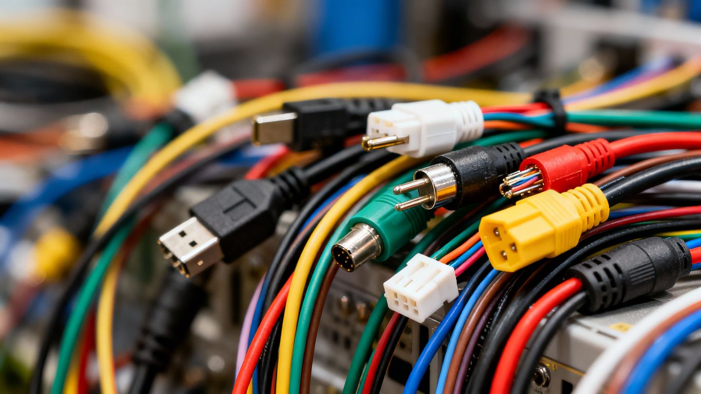 Various cables and connectors arranged neatly.