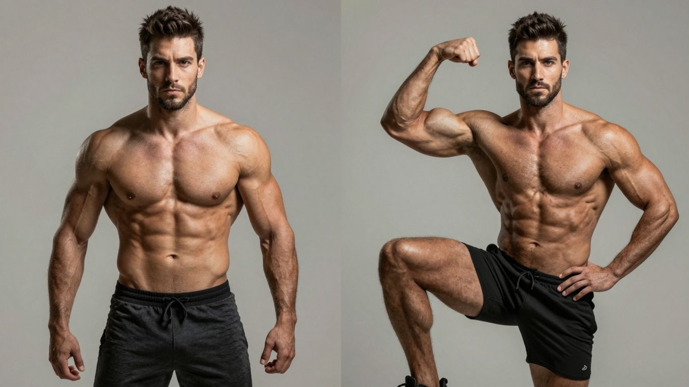 Muscular male physiques comparing Anavar and Deca effects.