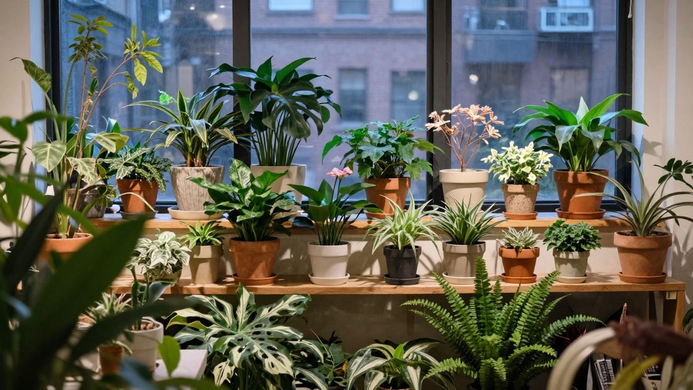 Urbane Pflanzen im gemütlichen Winterquartier drinnen.