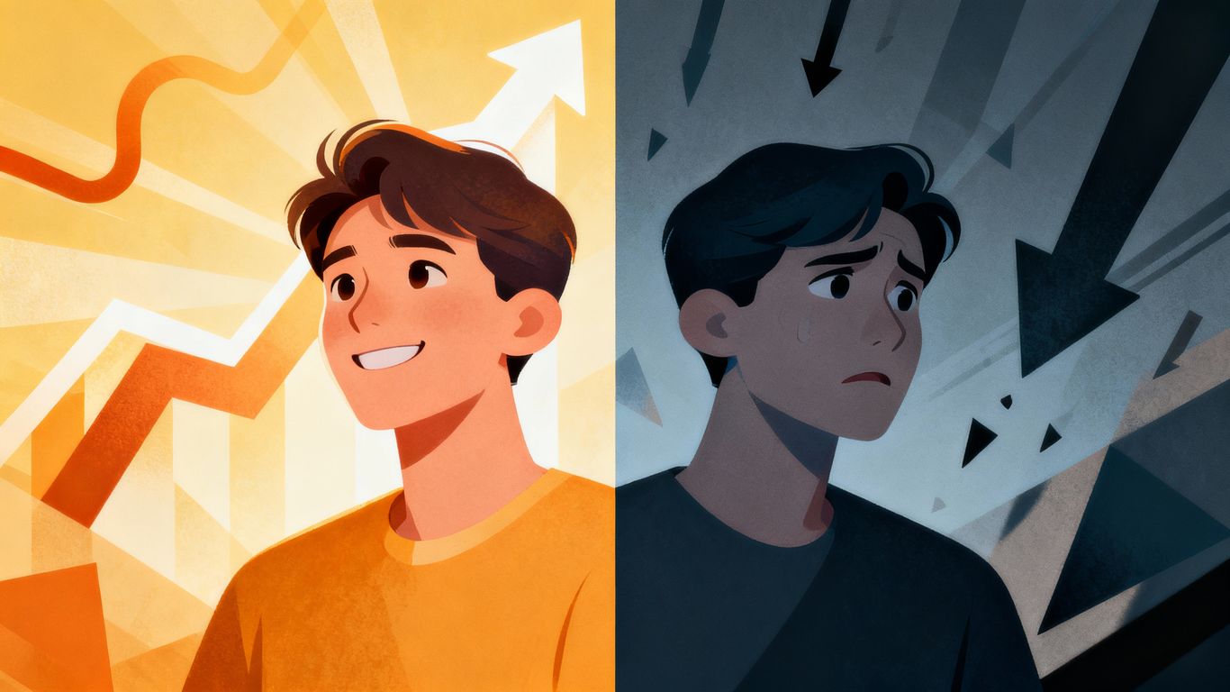 Person experiencing crypto market highs and lows.