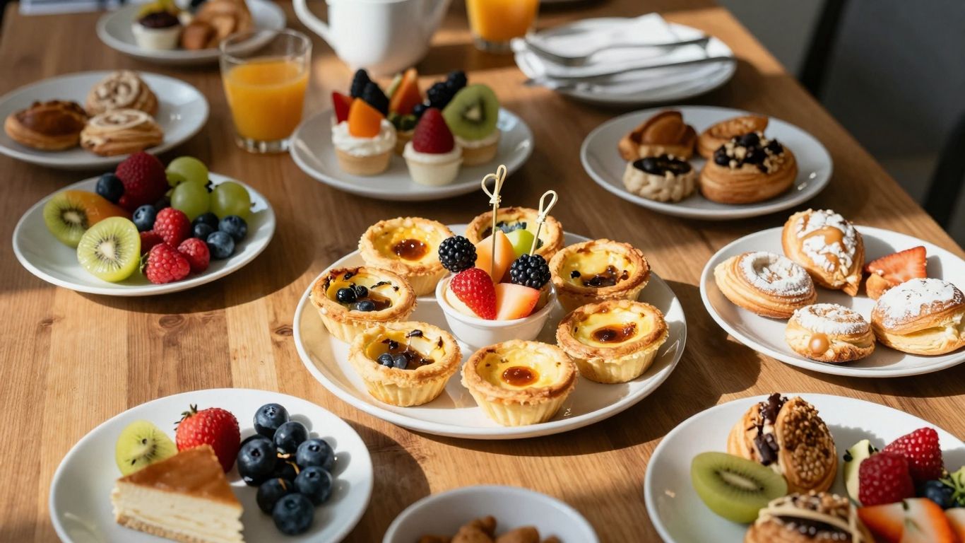 Breakfast meeting spread with pastries and fruit