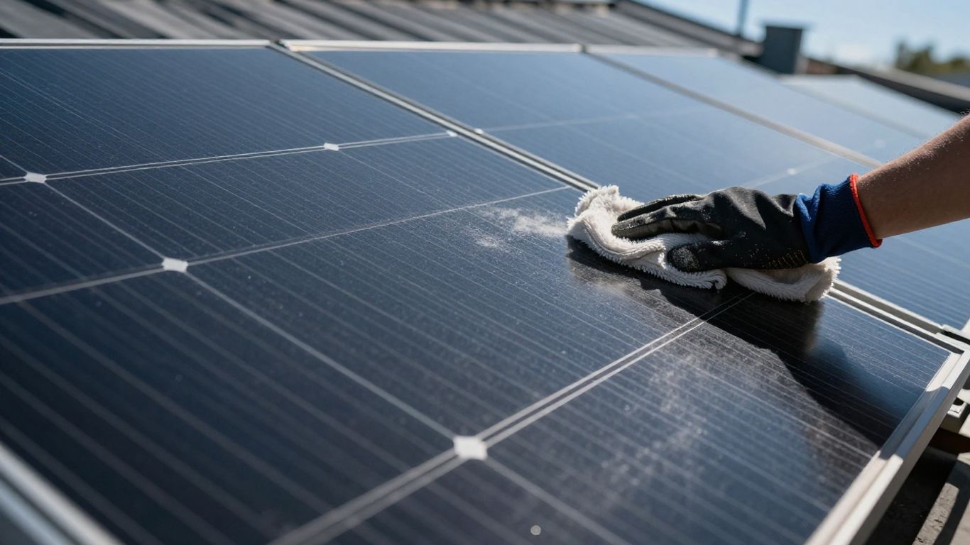 Panneaux solaires propres sur un toit, entretien régulier.