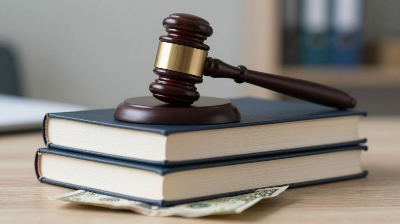 Gavel on legal books with a dollar bill.