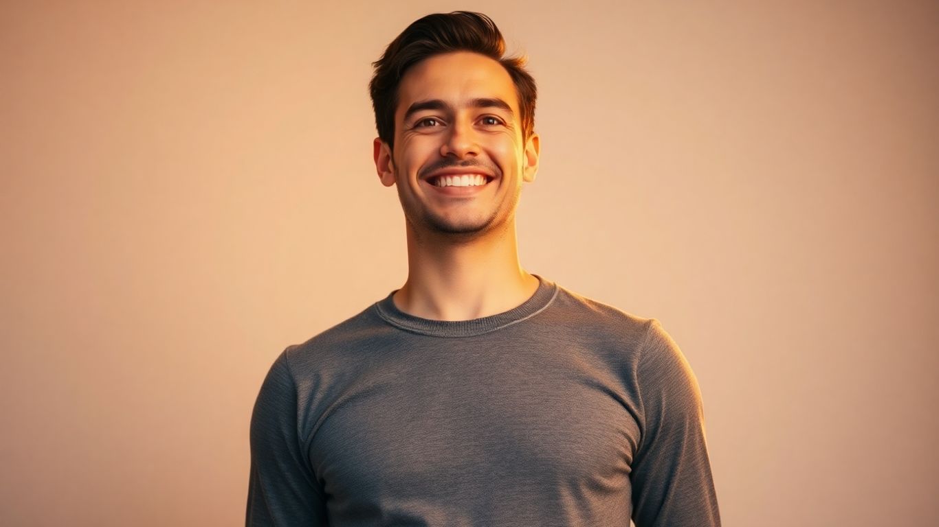 Person with confident posture and a smile.