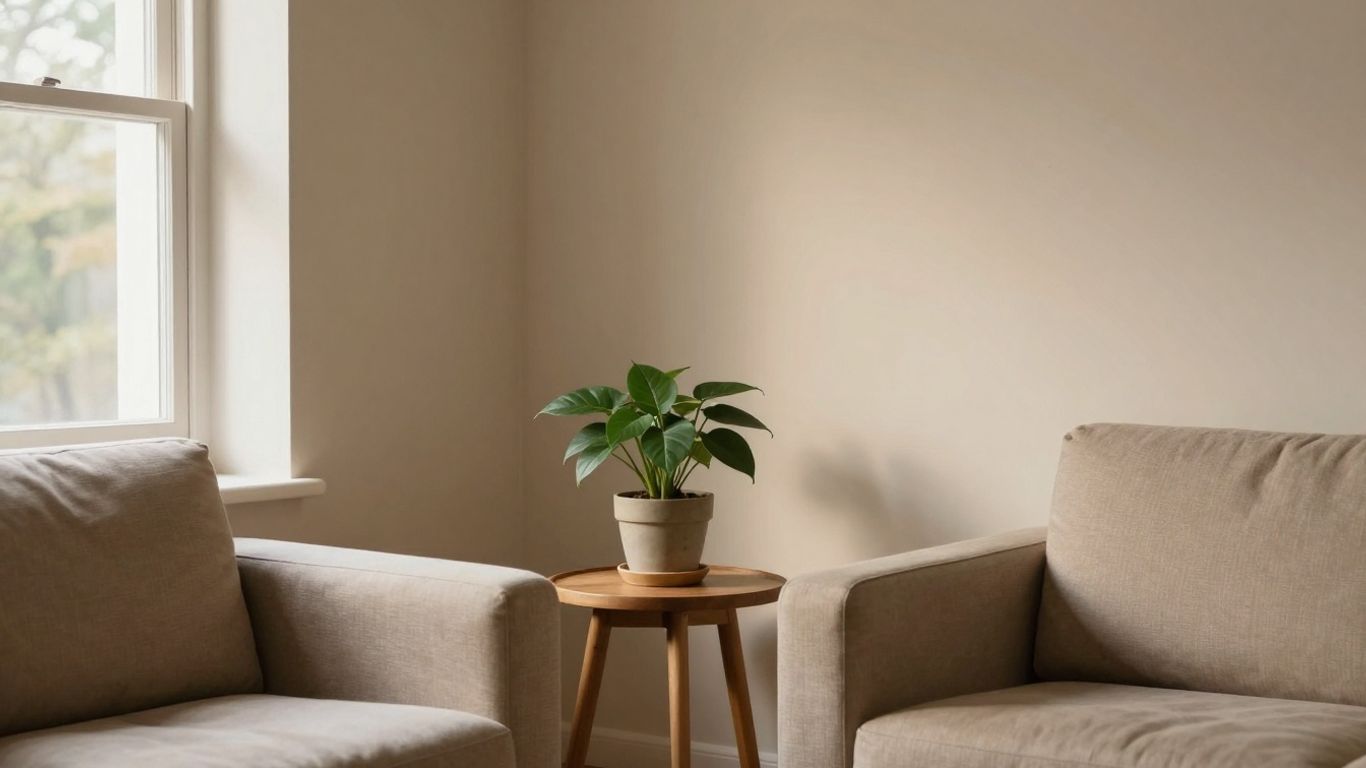 Eco-friendly painted interior with natural light and plants.
