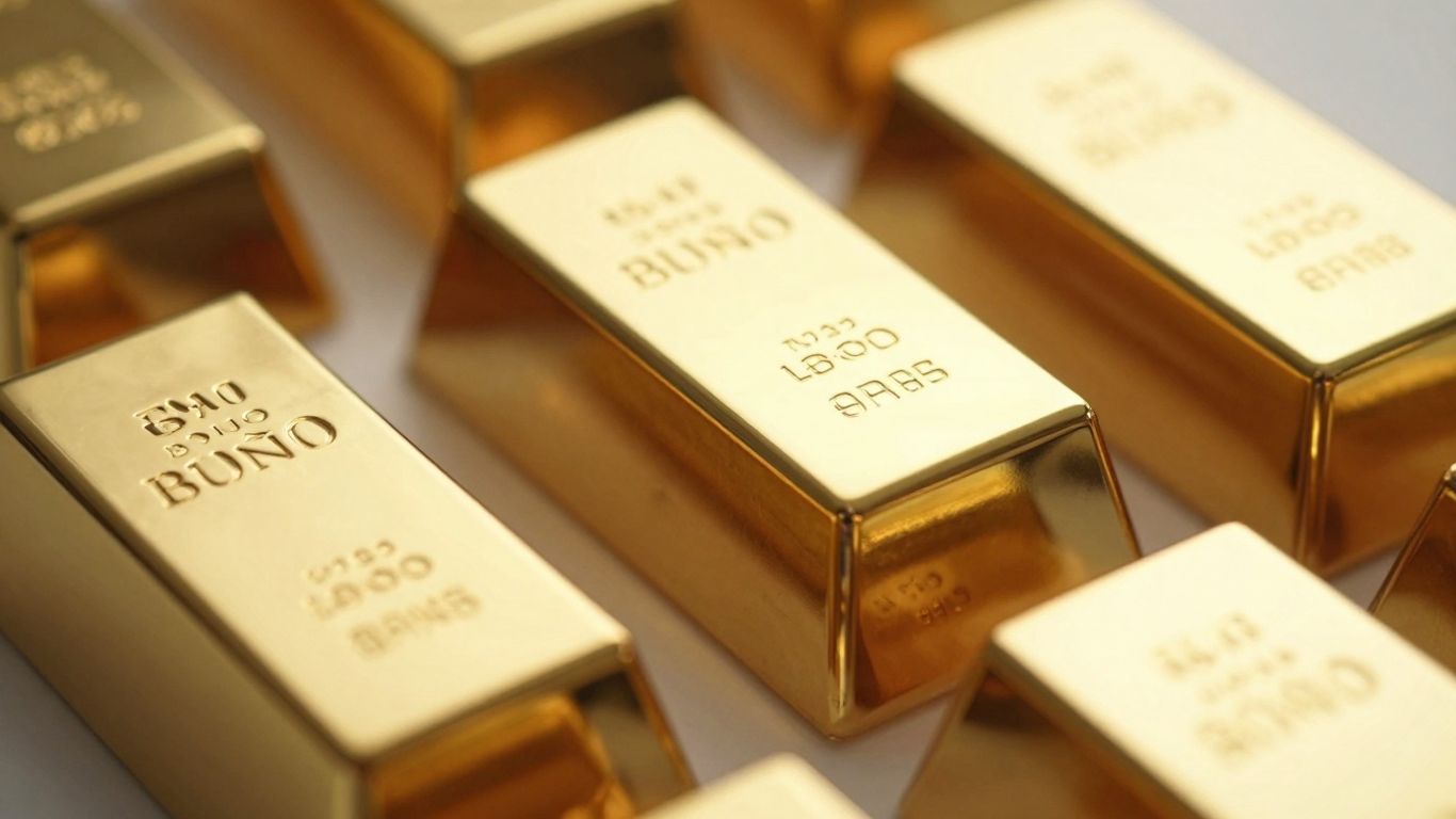 大小不一的金锭层层叠放。