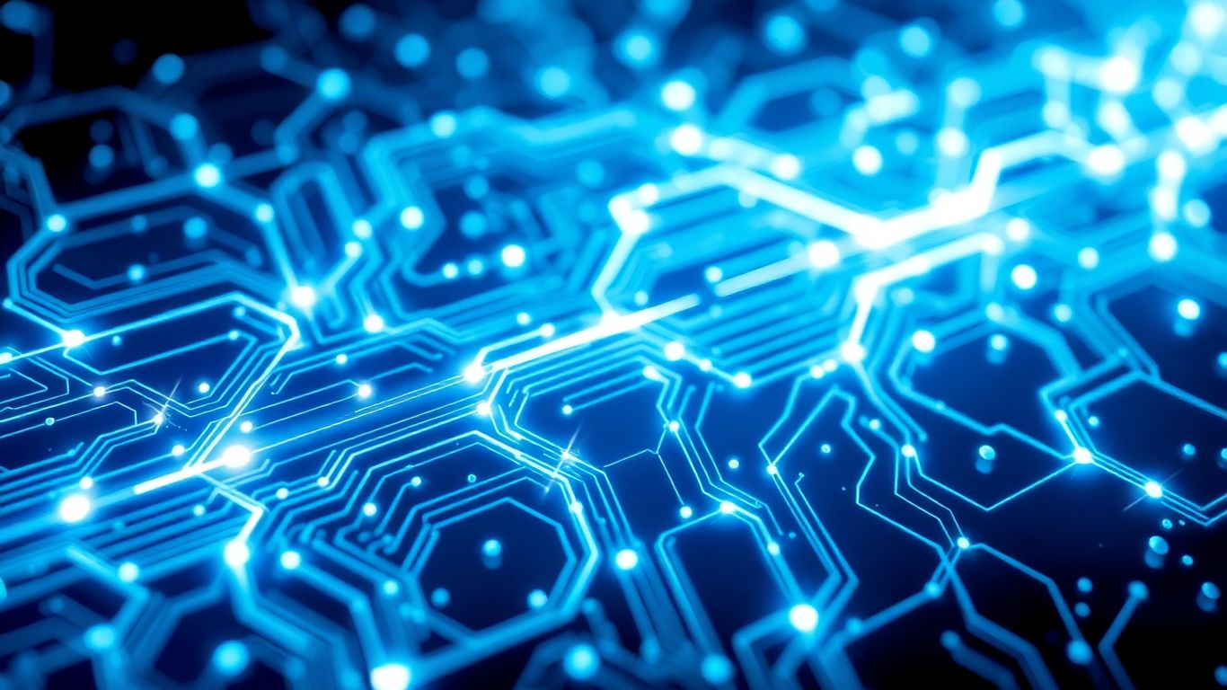 Interconnected circuits and glowing data streams