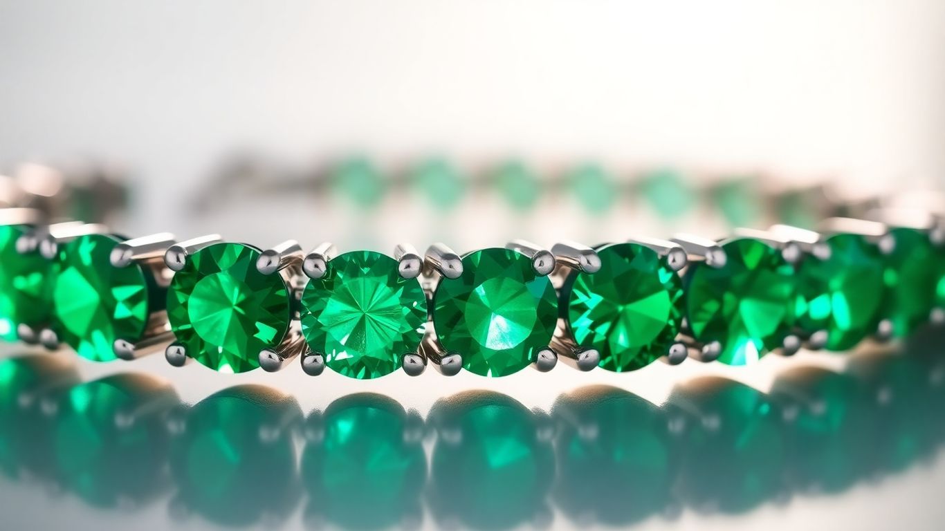 Emerald tennis bracelet with sparkling green gemstones.