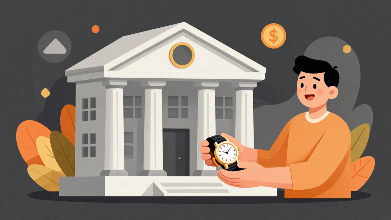 Cartoon person giving asset for pledge loan