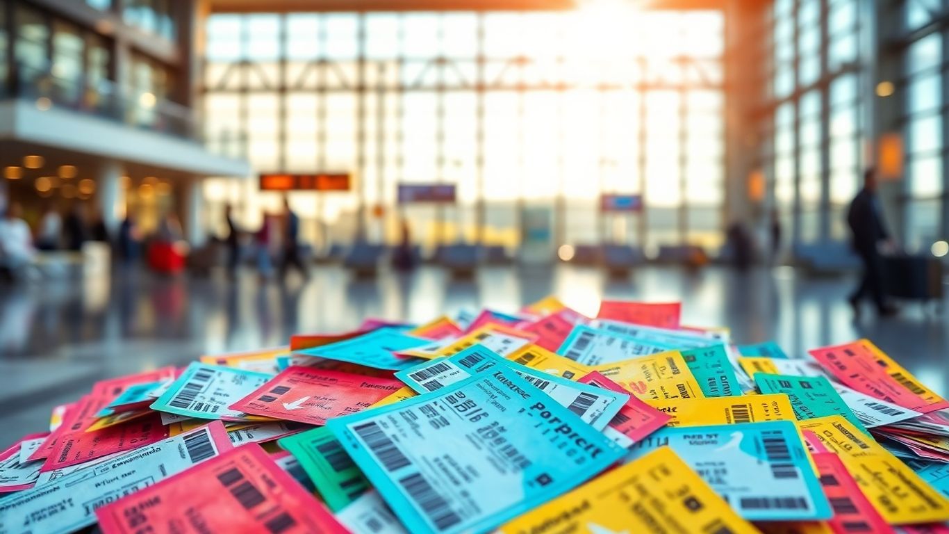 Tanie bilety lotnicze Ryanair na tle lotniska.