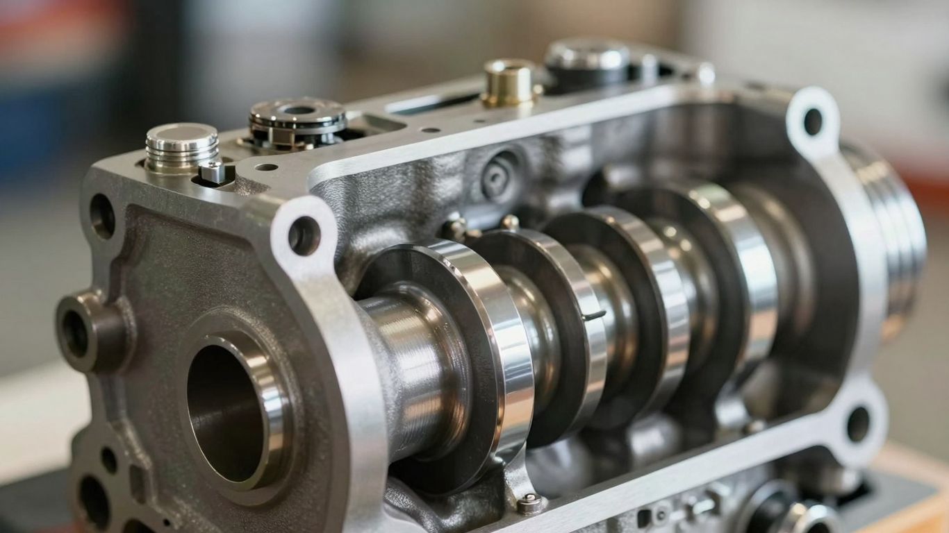 Recycled Nissan engine part, clean and shiny.