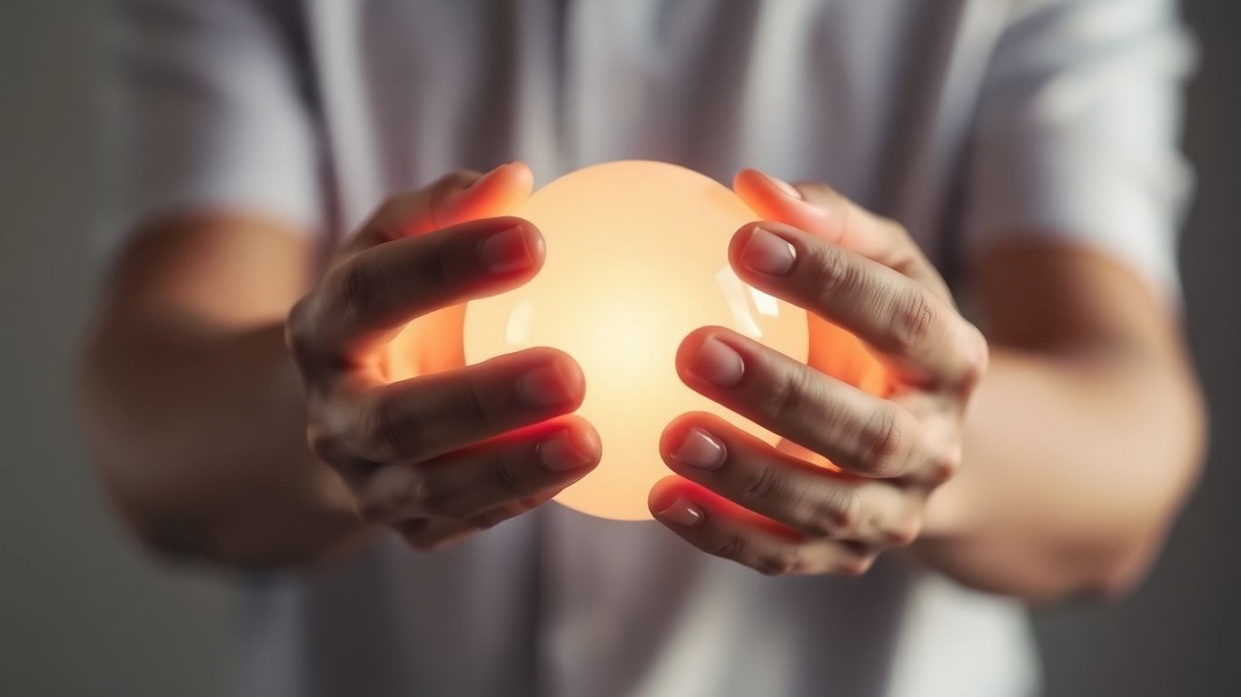 Hands holding a glowing orb of success.