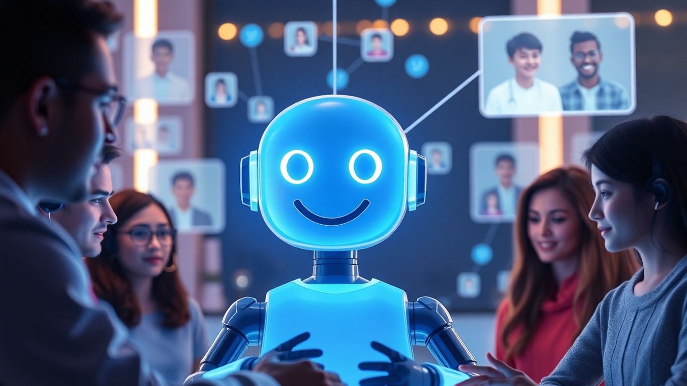 Chatbot connecting people online through digital interfaces.