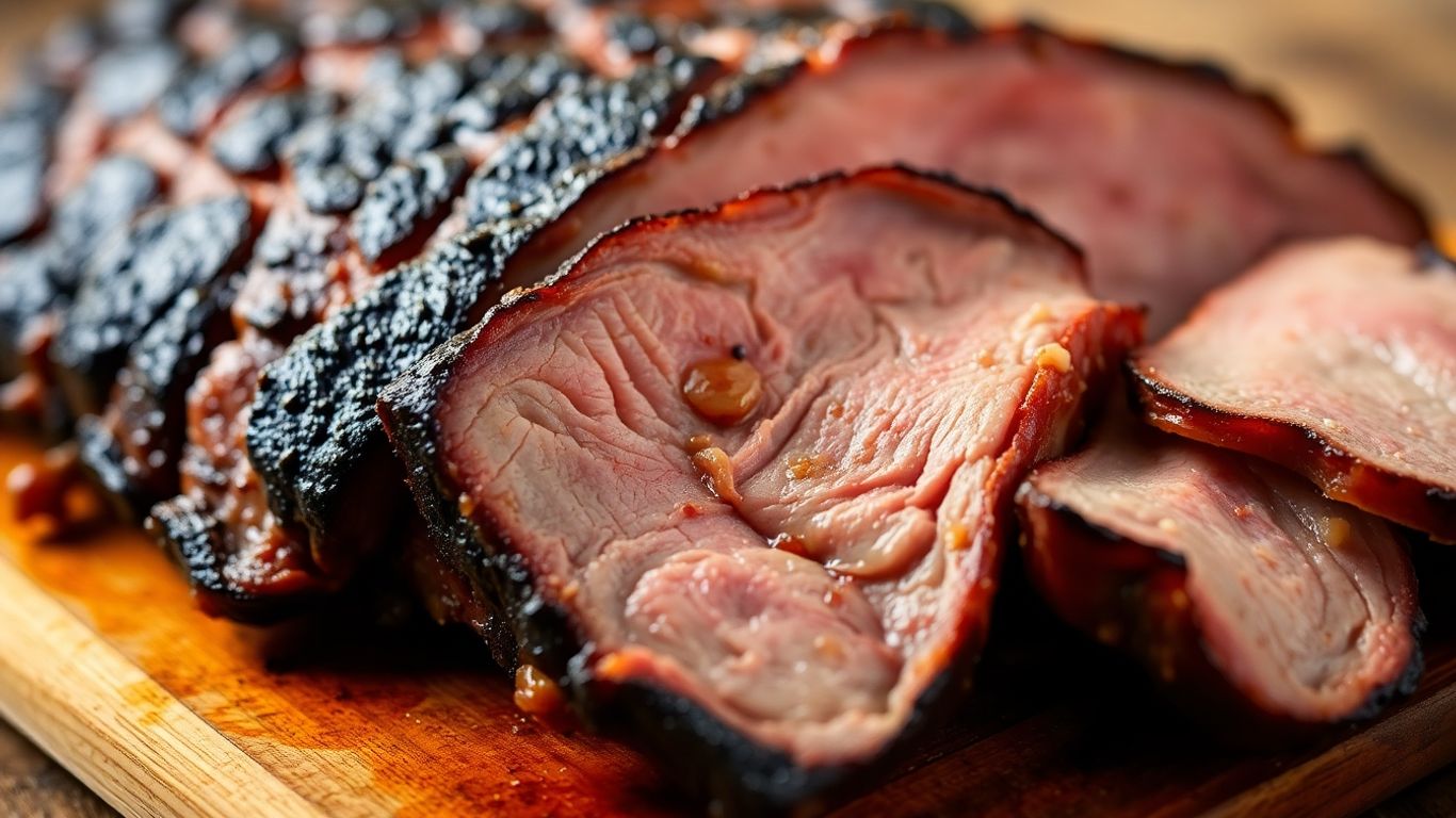 Smoked brisket slices on a wooden board