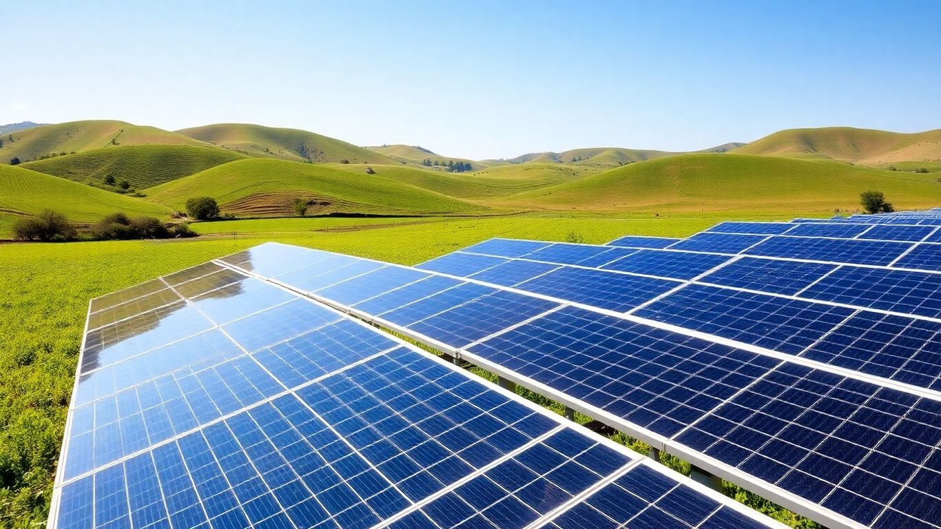 Panneaux solaires dans un champ agricole ensoleillé.
