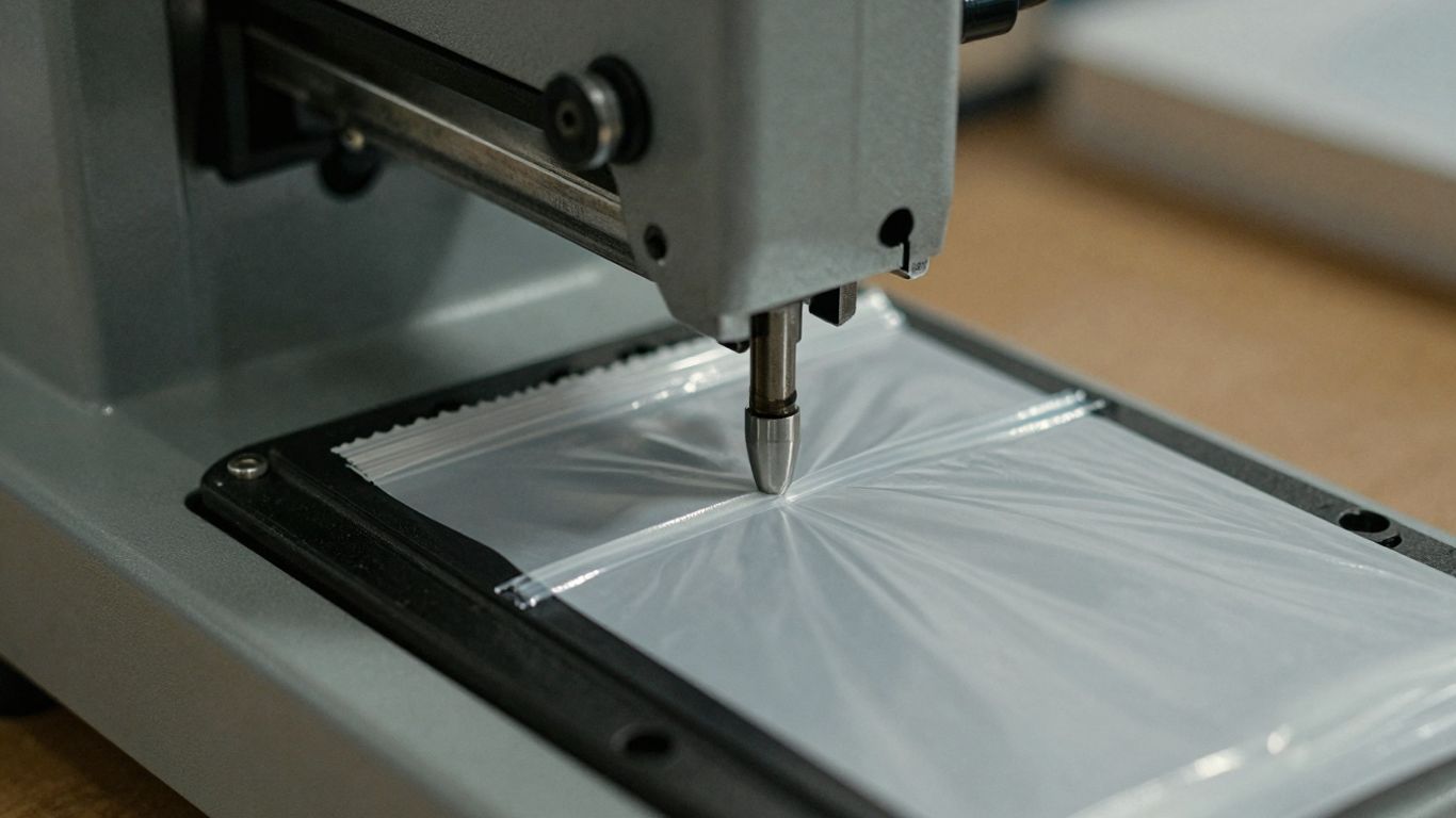 เครื่องซีลกำลังทำงาน ซีลปิดปากถุงพลาสติก