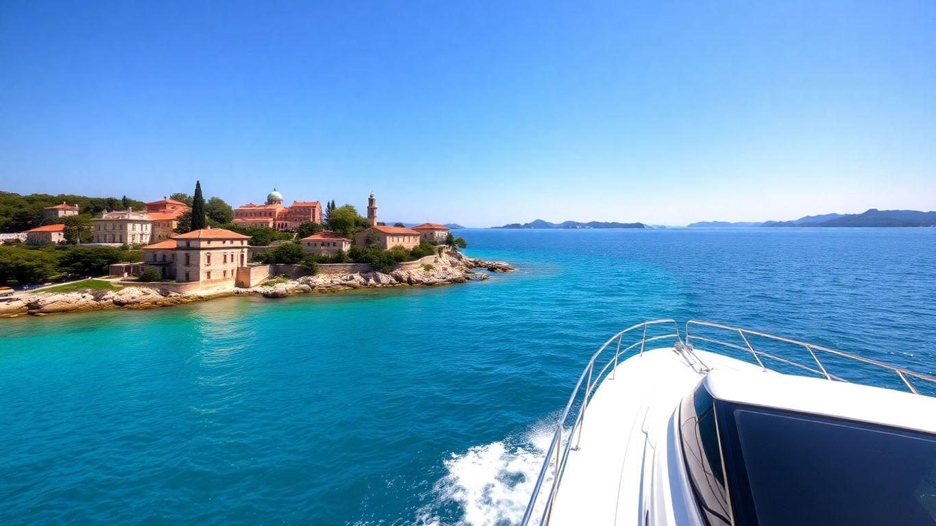 Yacht di lusso che naviga vicino a un'isola croata.