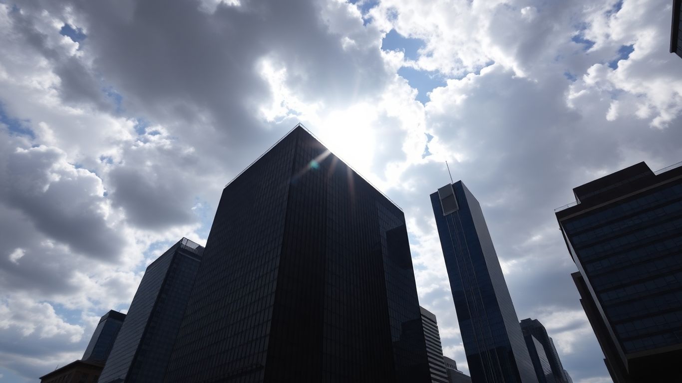 Argentinian financial district with dramatic lighting.