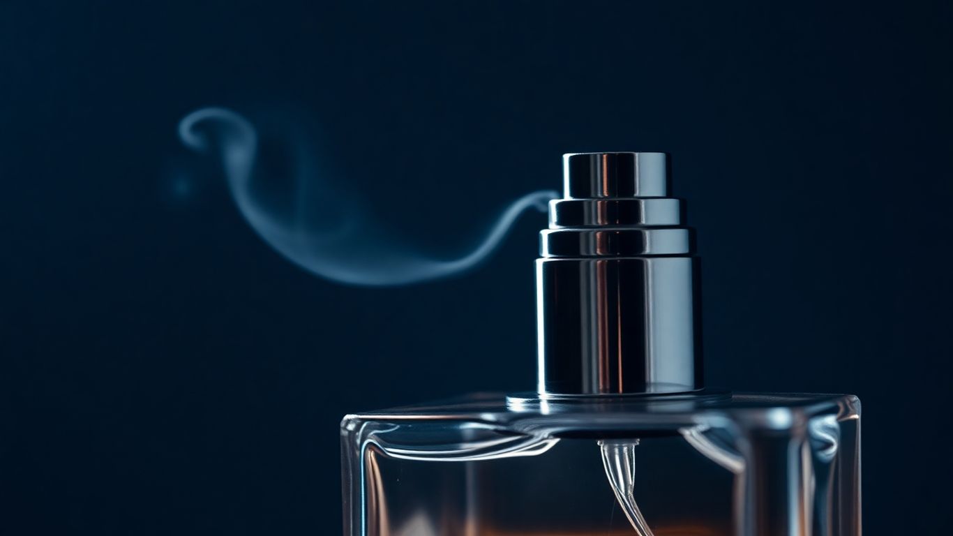 Perfume bottle with mist, scientific investigation.