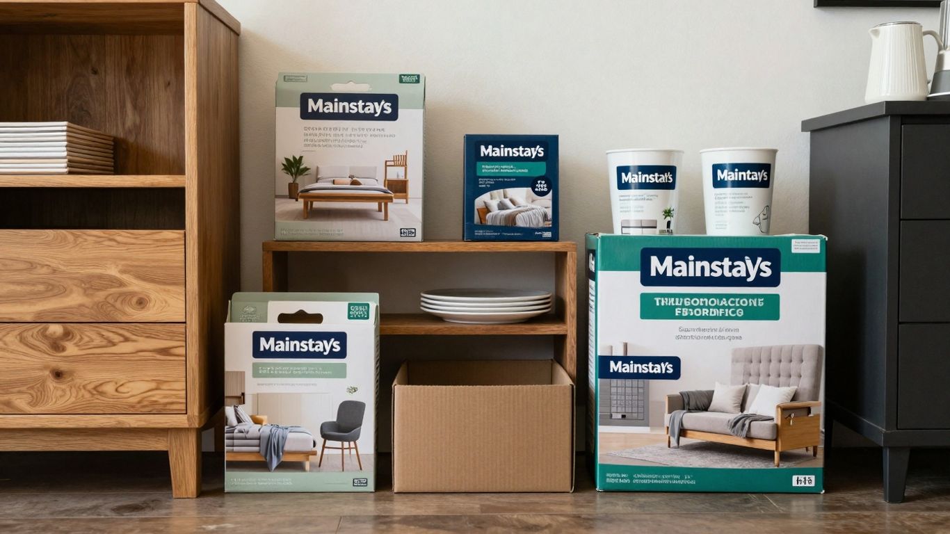 Mainstays products arranged for display.