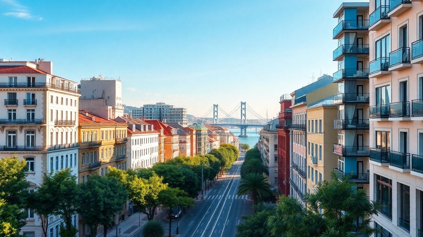 Lisbon cityscape with modern and historic portuguese buildings