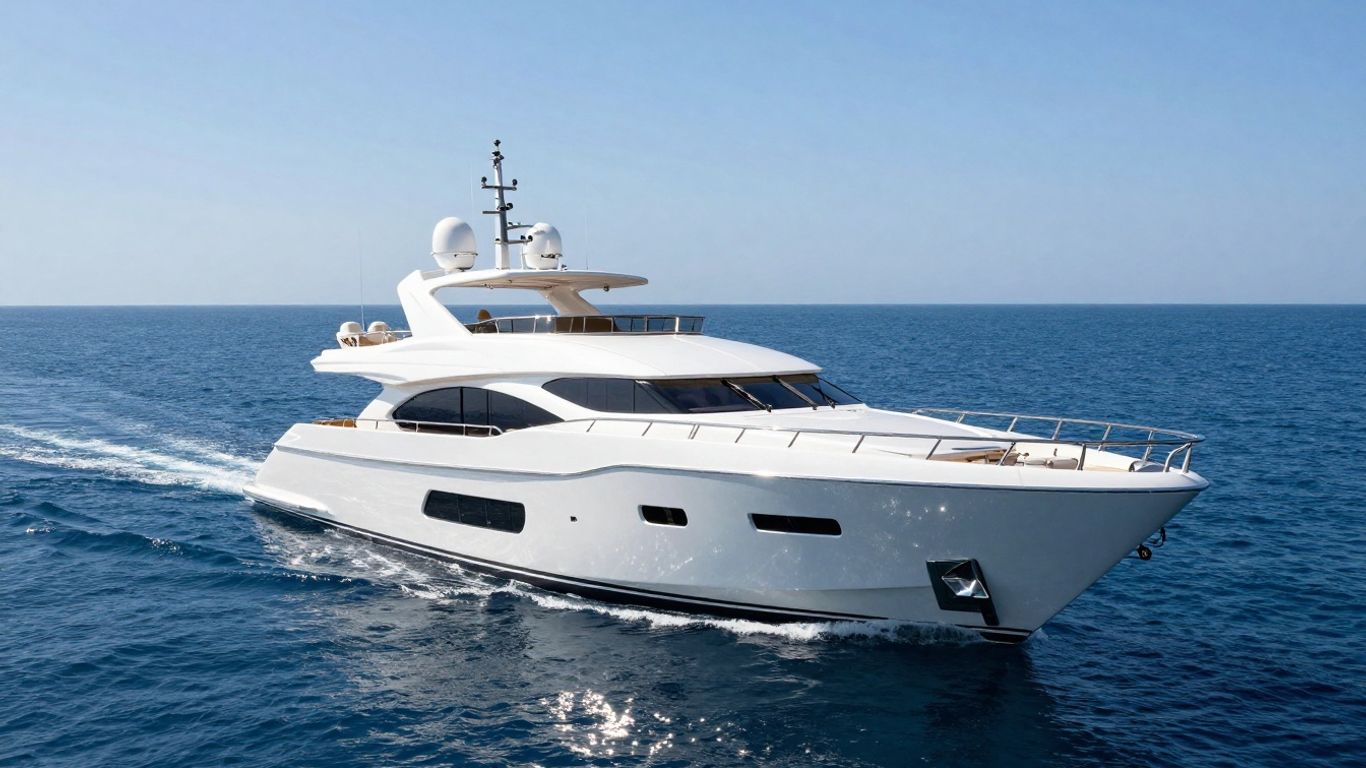 Luxurious 80-meter yacht sailing on a calm sea.