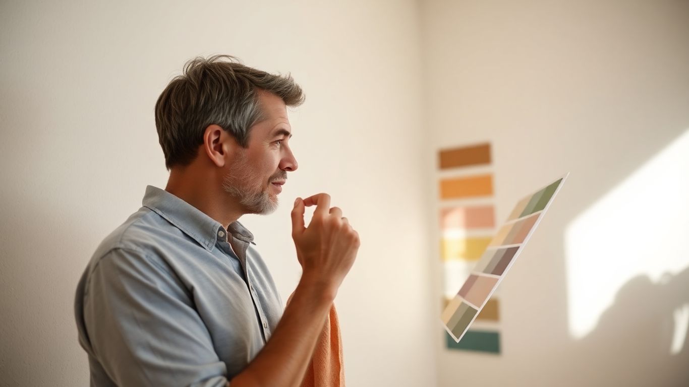 Homeowner choosing paint colors for interior design.